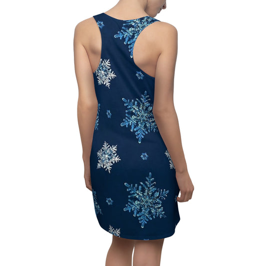 Snowflake Dress, Winter Racerback Dress, Women's Snowflake Dress, Holiday Sleeveless Dress, Snowflake Print Dress