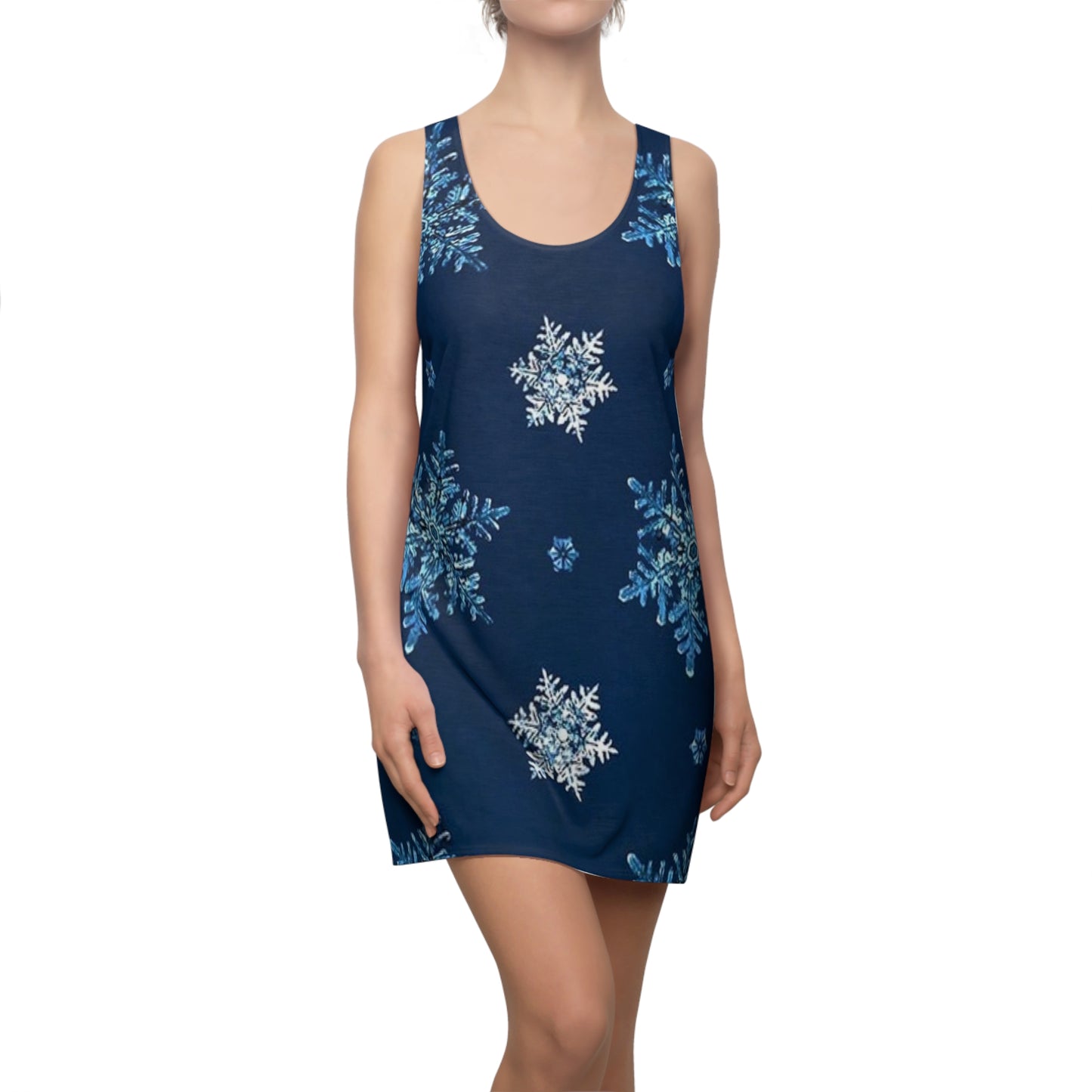 Snowflake Dress, Winter Racerback Dress, Women's Snowflake Dress, Holiday Sleeveless Dress, Snowflake Print Dress