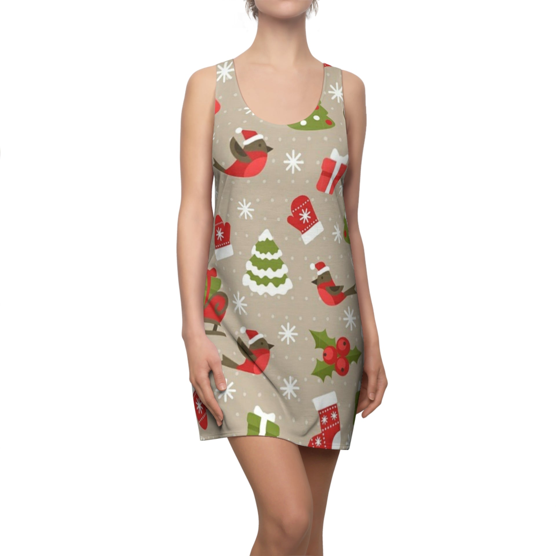 Christmas Women's Dress, Holiday Party Racerback Dress, Festive Xmas A – Nat & Herbs